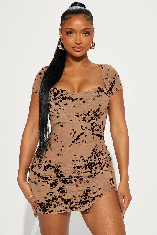 Daisy Mesh Mini Dress - Mocha