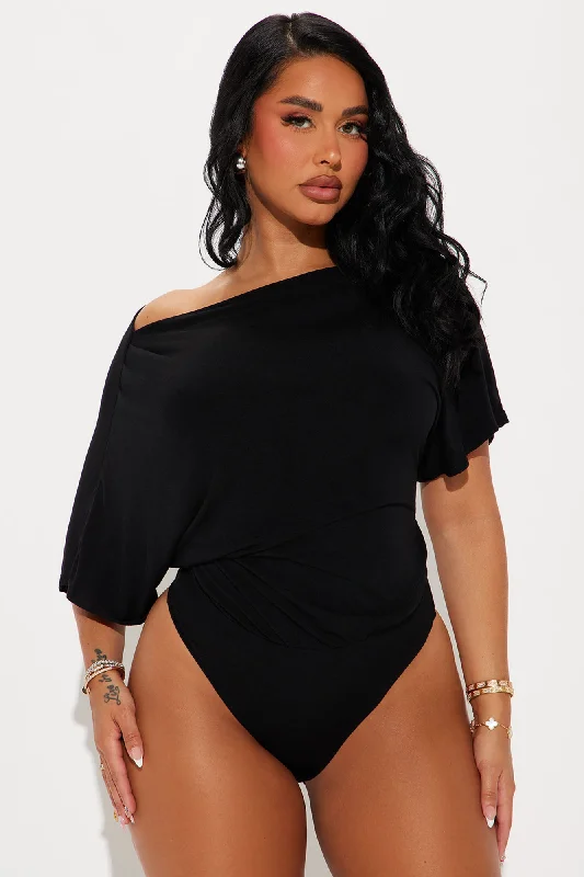 Flatter Me Off Shoulder Bodysuit - Black