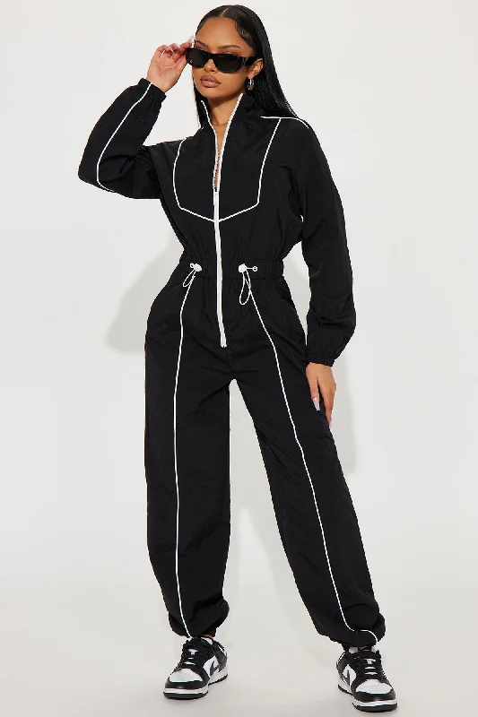 Sporty Love Windbreaker Jumpsuit - Black/White