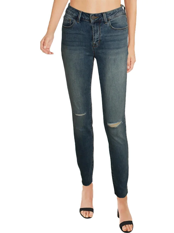 Womens Distressed High Rise Skinny Jeans